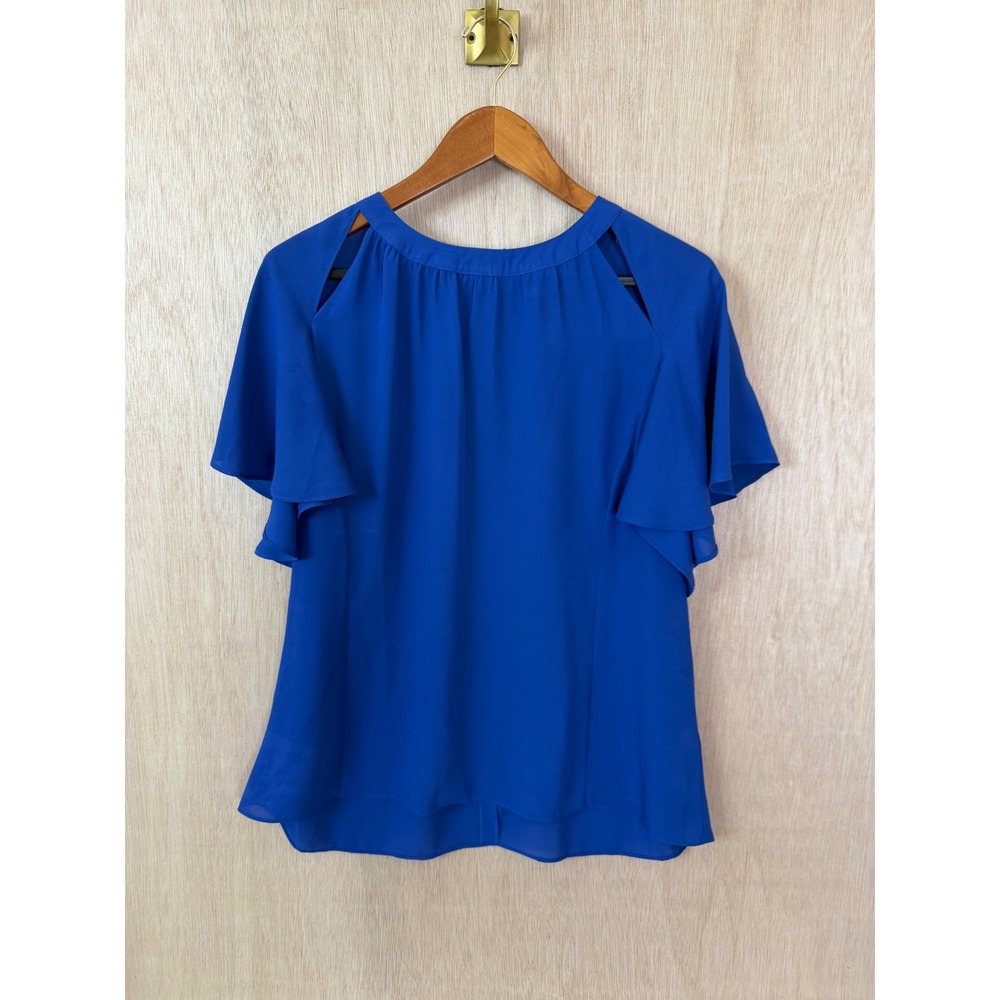 Laundry by Shelli Segal Royal Blue Cold Shoulder Flutter Sleeve Blouse Sz 14